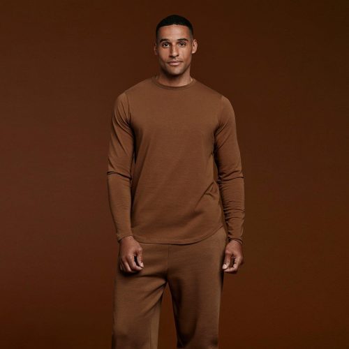 Men's Long Sleeve Curved Hem T-Shirt | Chocolate