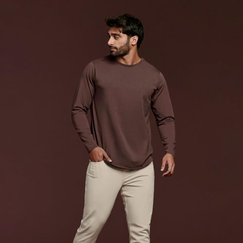 Men's Long Sleeve Curved Hem T-Shirt | Coffee