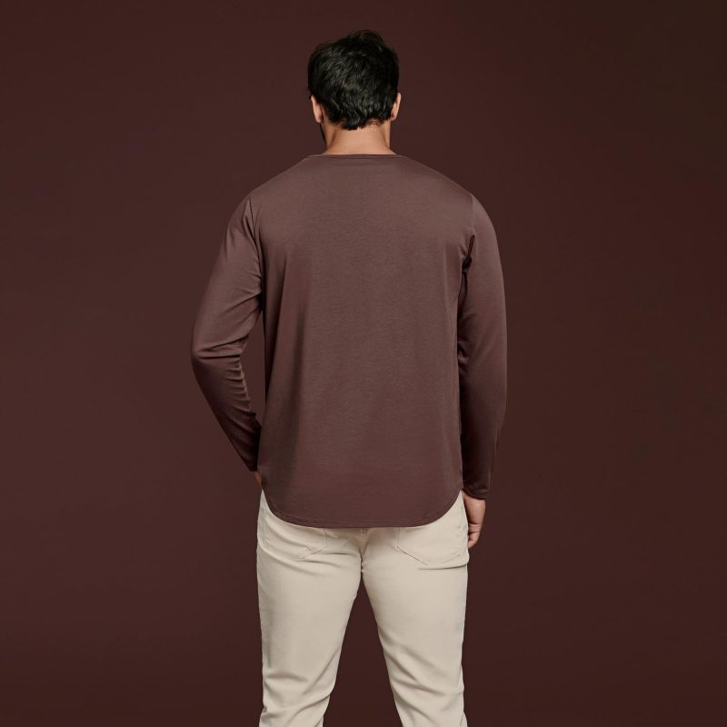 NUD023 M002 Men s Long Sleeve Curved Hem Coffee Coffee B