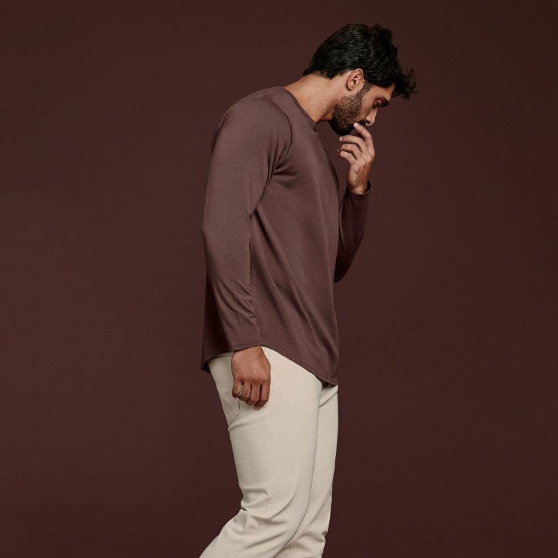 NUD023 M002 Men s Long Sleeve Curved Hem Coffee Coffee C