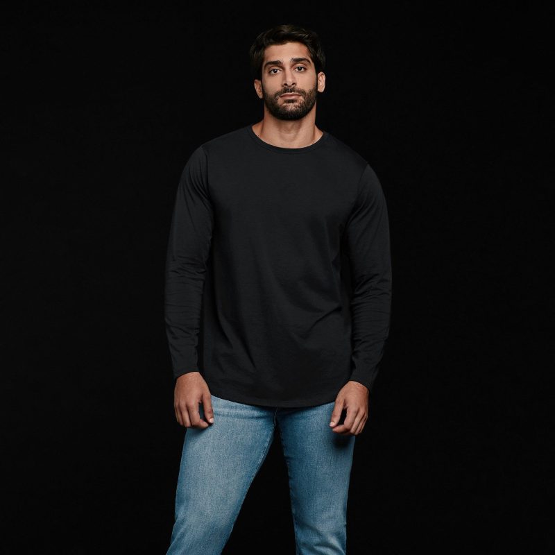 Men's Long Sleeve Curved Hem T-Shirt | Black