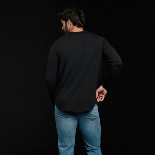 NUD025 M002 Men s Long Sleeve Curved Hem Black Black B