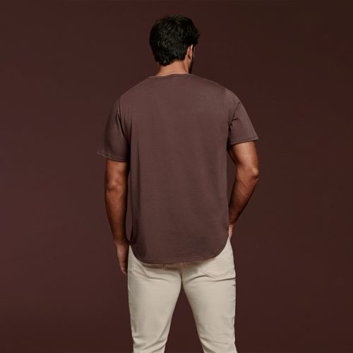 NUD032 M003 Men s Short Sleeve Curved Hem Coffee Coffee B