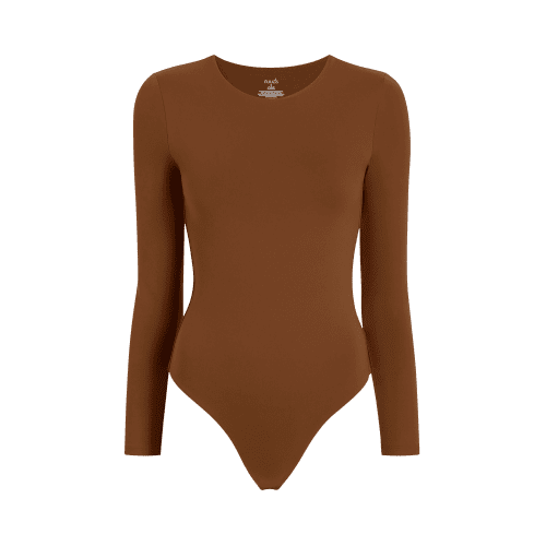 NUD063 W004 Women s Crew Neck Bodysuit Ls Chocolate Chocolate Gcopy