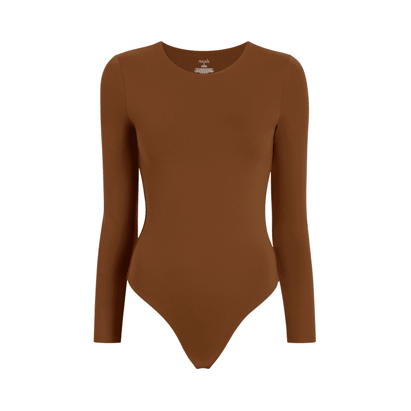 NUD063 W004 Women s Crew Neck Bodysuit Ls Chocolate Chocolate Gcopy