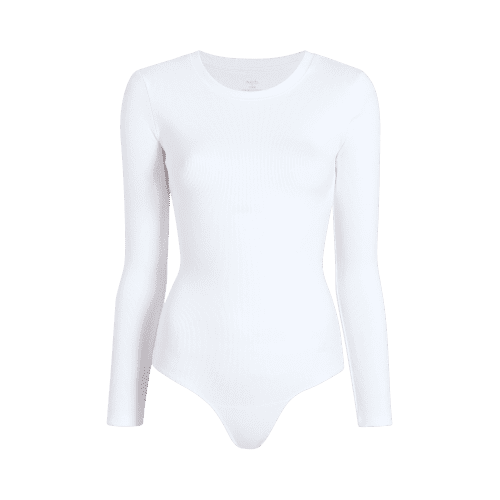 NUD068 W005 Women s Ribbed Crewneck Bodysuit Ls White White Gcopy