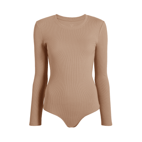 NUD070 W005 Women s Ribbed Crewneck Bodysuit Ls Sand Sand Gcopy