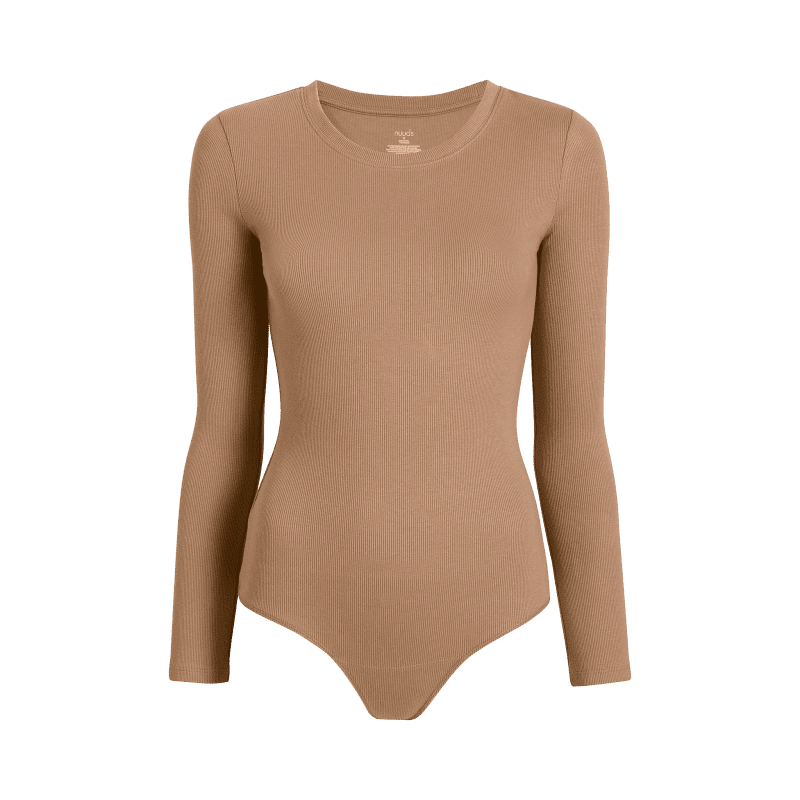 NUD071 W005 Women s Ribbed Crewneck Bodysuit Ls Cinnamon Cinnamon Gcopy