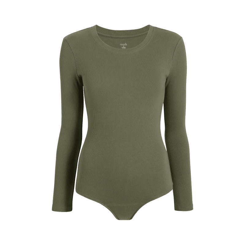 NUD074 W005 Women s Ribbed Crewneck Bodysuit Ls Dark Olive Dark Olive Gcopy