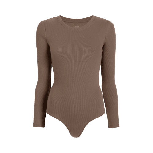 NUD075 W005 Women s Ribbed Crewneck Bodysuit Ls Mocha Mocha Gcopy