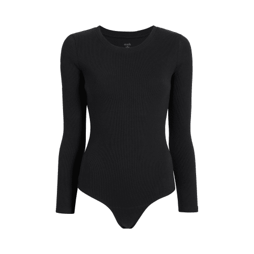 NUD076 W005 Women s Ribbed Crewneck Bodysuit Ls Black Black Gcopy