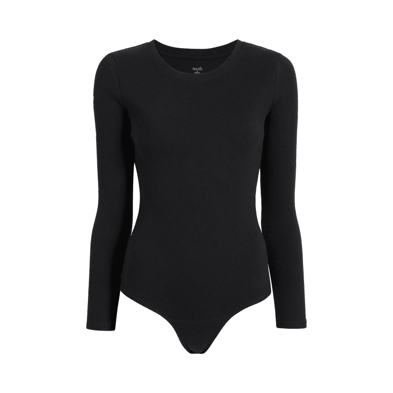 NUD076 W005 Women s Ribbed Crewneck Bodysuit Ls Black Black Gcopy