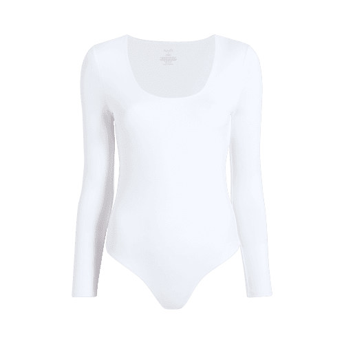 NUD077 W007 Women s Scoop Neck Bodysuit Ls White White Gcopy