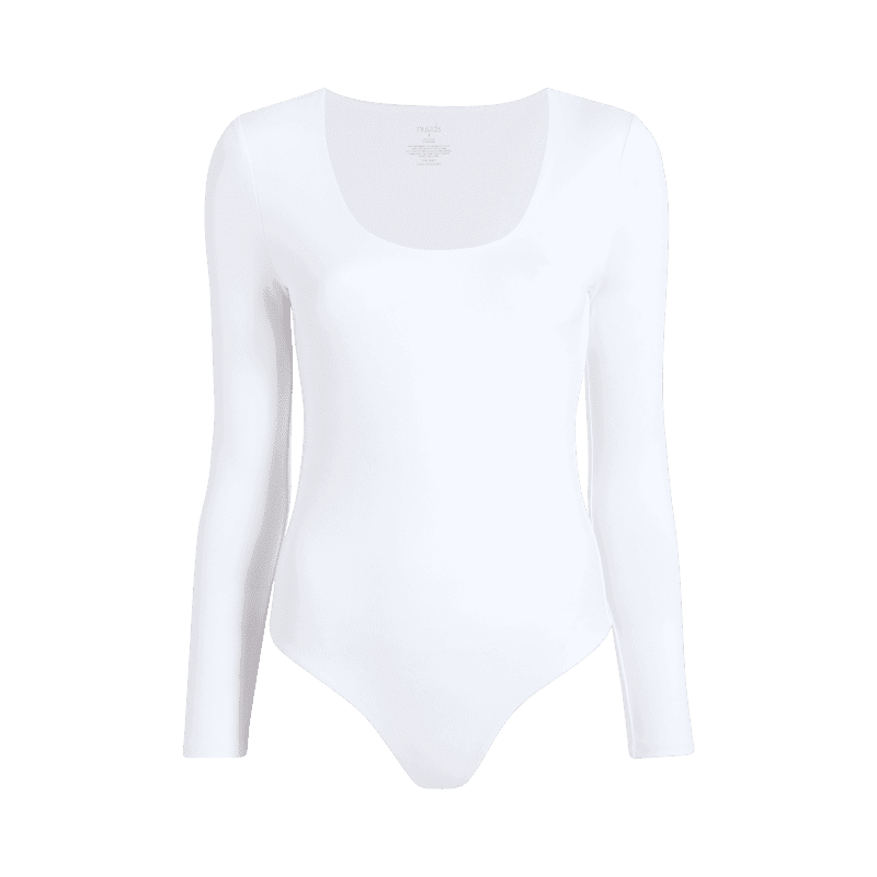 NUD077 W007 Women s Scoop Neck Bodysuit Ls White White Gcopy