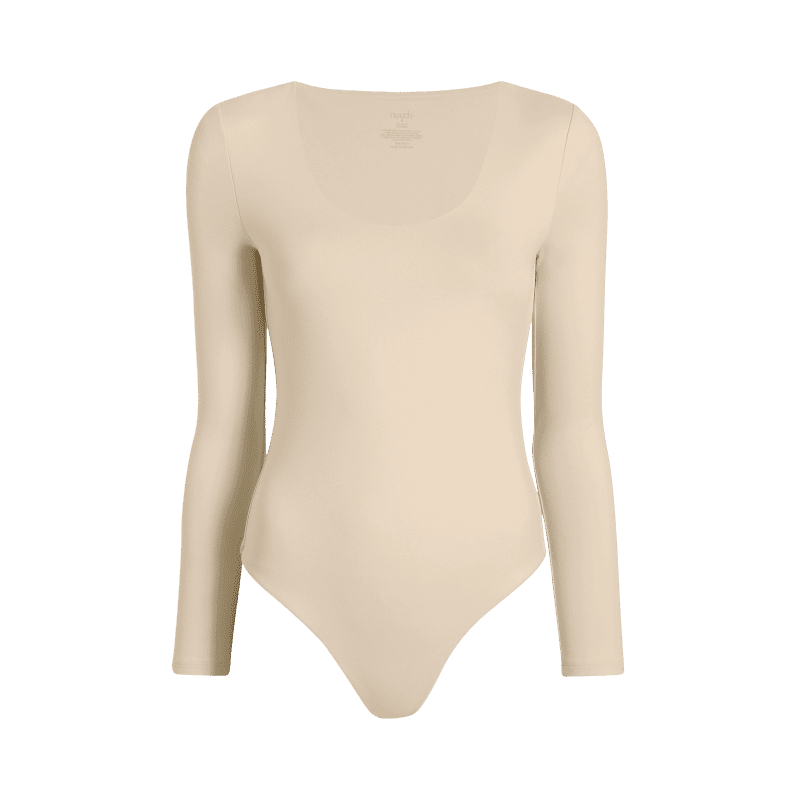 NUD078 W007 Women s Scoop Neck Bodysuit Ls Bone Bone Gcopy