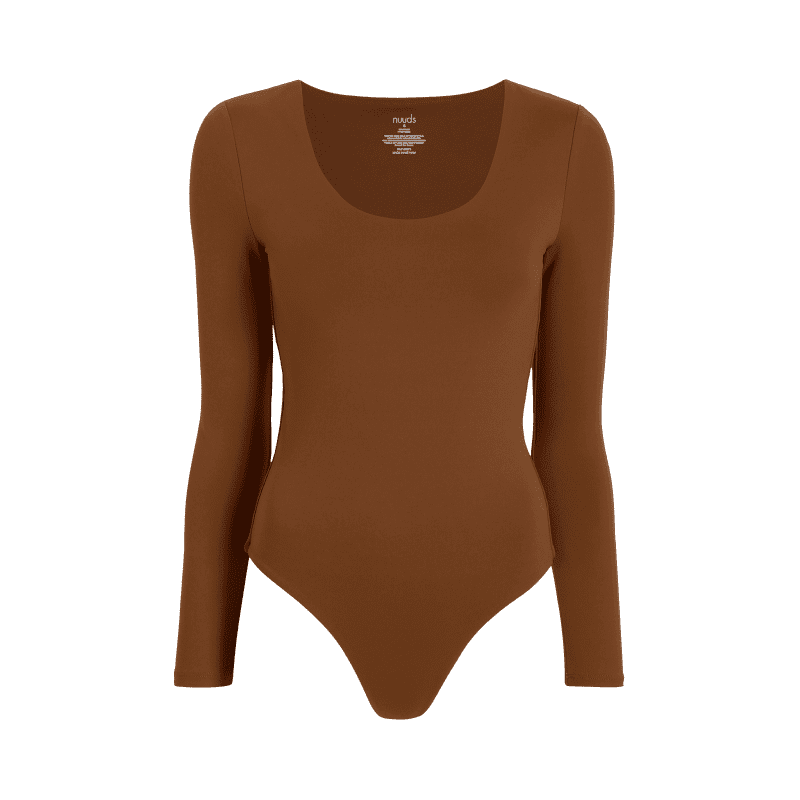 NUD082 W007 Women s Scoop Neck Bodysuit Ls Chocolate Chocolate Gcopy