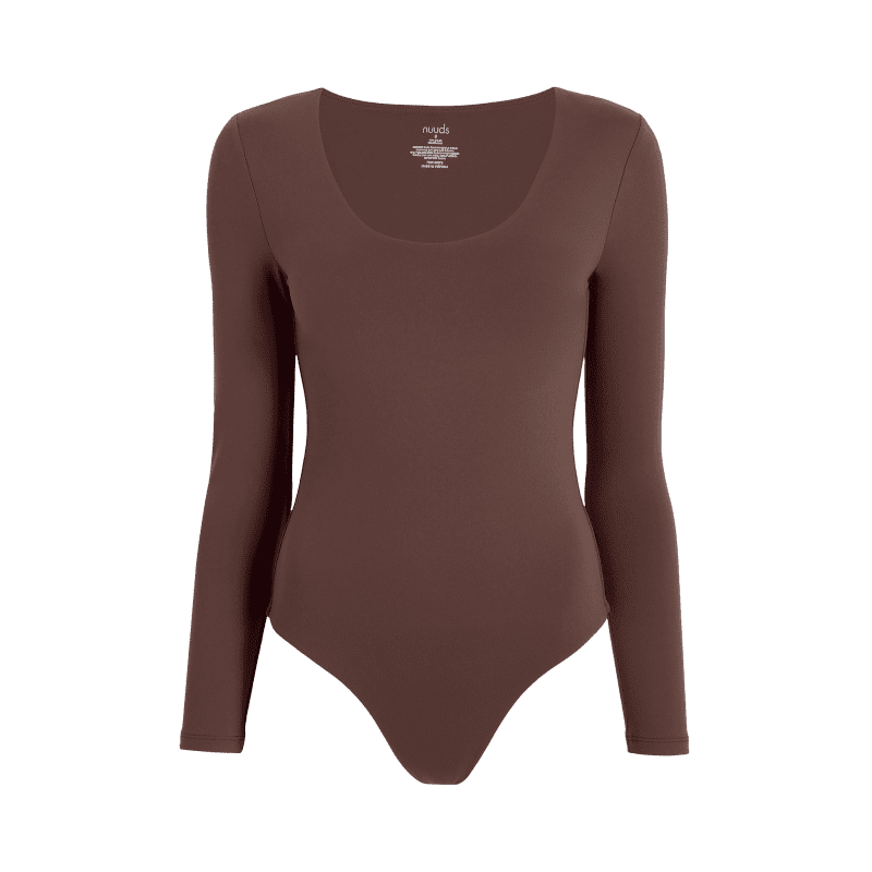 NUD083 W007 Women s Scoop Neck Bodysuit Ls Coffee Coffee Gcopy