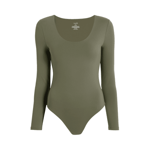 NUD084 W007 Women s Scoop Neck Bodysuit Ls Dark Olive Dark Olive Gcopy