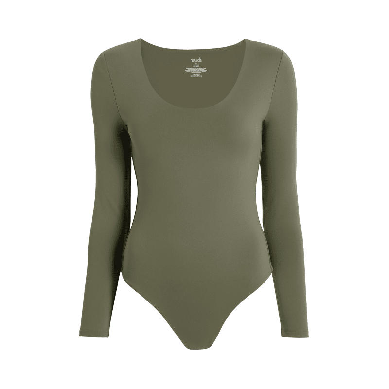 NUD084 W007 Women s Scoop Neck Bodysuit Ls Dark Olive Dark Olive Gcopy