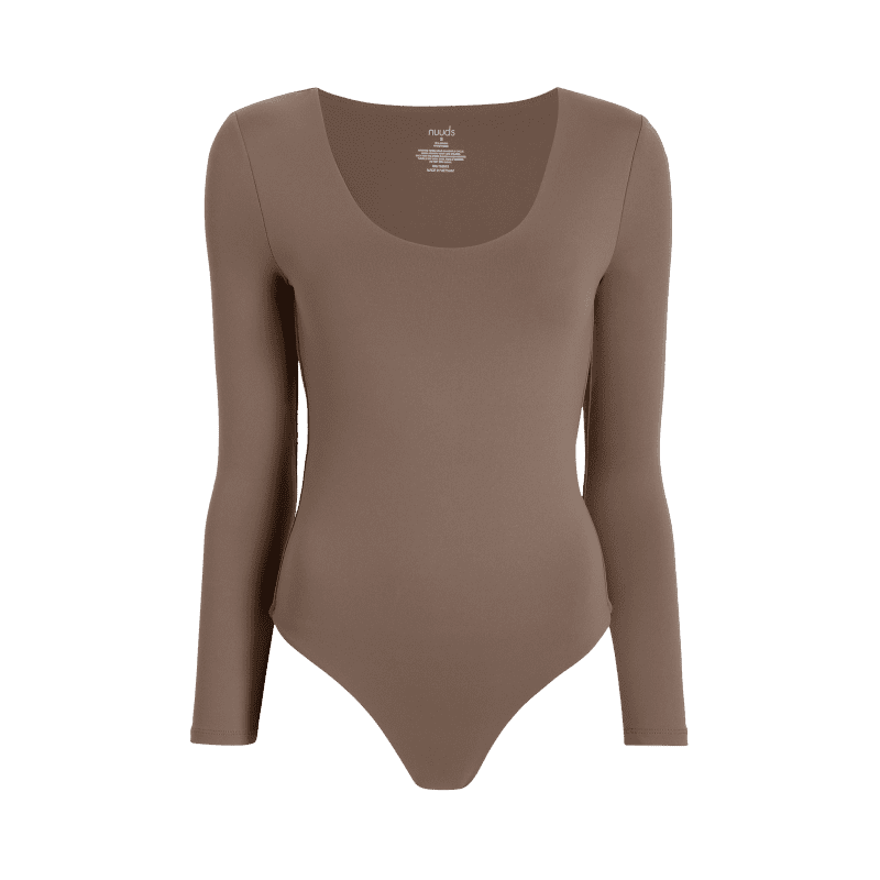 NUD085 W007 Women s Scoop Neck Bodysuit Ls Mocha Mocha Gcopy