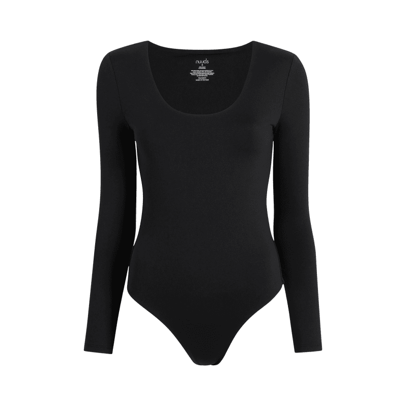 NUD086 W007 Women s Scoop Neck Bodysuit Ls Black Black Gcopy