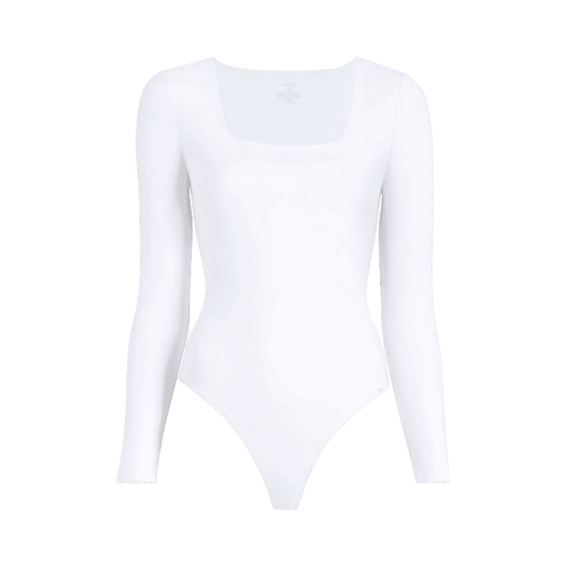 NUD151 W 007 BODYSUIT SQ NECK LS White Front Ghost