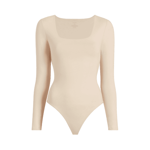 NUD152 W 008 BODYSUIT SQ NECK LS Bone Front Ghost