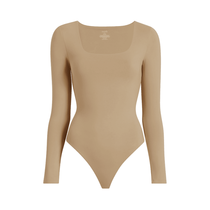 NUD153 W 008 BODYSUIT SQ NECK LS Oat Front Ghost