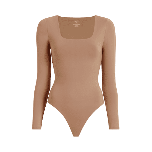 NUD154 W 008 BODYSUIT SQ NECK LS Cinnamon Front Ghost