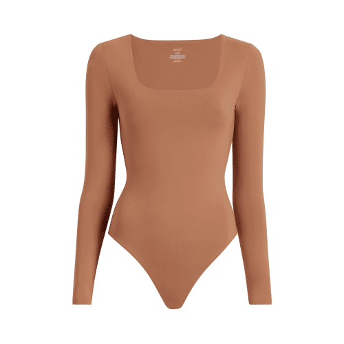 NUD155 W 008 BODYSUIT SQ NECK LS Clay Front Ghost