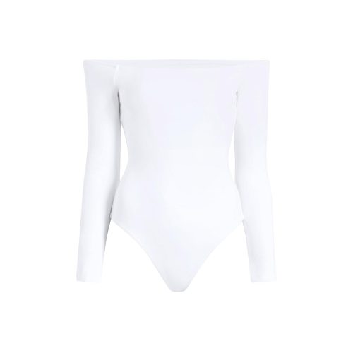 NUD161 W 028 OFF THE SHOULDER LS BODYSUIT SEAMLESS White Front Ghost