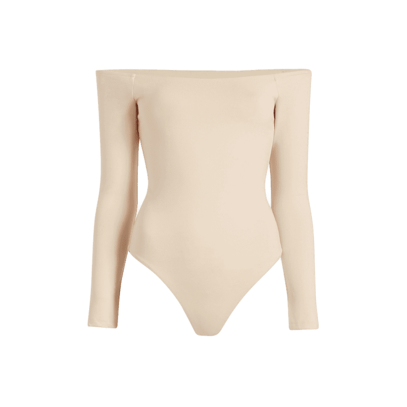 NUD162 W 028 OFF THE SHOULDER LS BODYSUIT SEAMLESS Bone Front Ghost