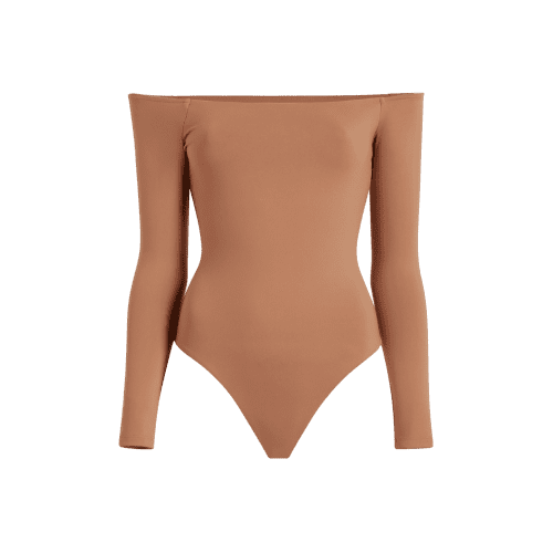 NUD165 W 028 OFF THE SHOULDER LS BODYSUIT SEAMLESS Clay Front Ghost