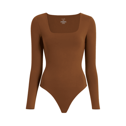 NUD166 W 028 OFF THE SHOULDER LS BODYSUIT SEAMLESS Chocolate Front Ghost