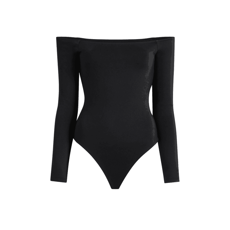 NUD170 W 028 OFF THE SHOULDER LS BODYSUIT SEAMLESS Black Front Ghost