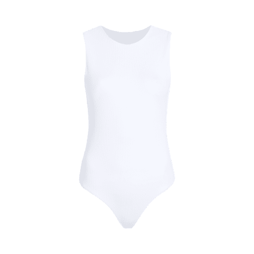 NUD240 W 034 Women s Ribbed Tank Crew Bodysuit White Front Ghost