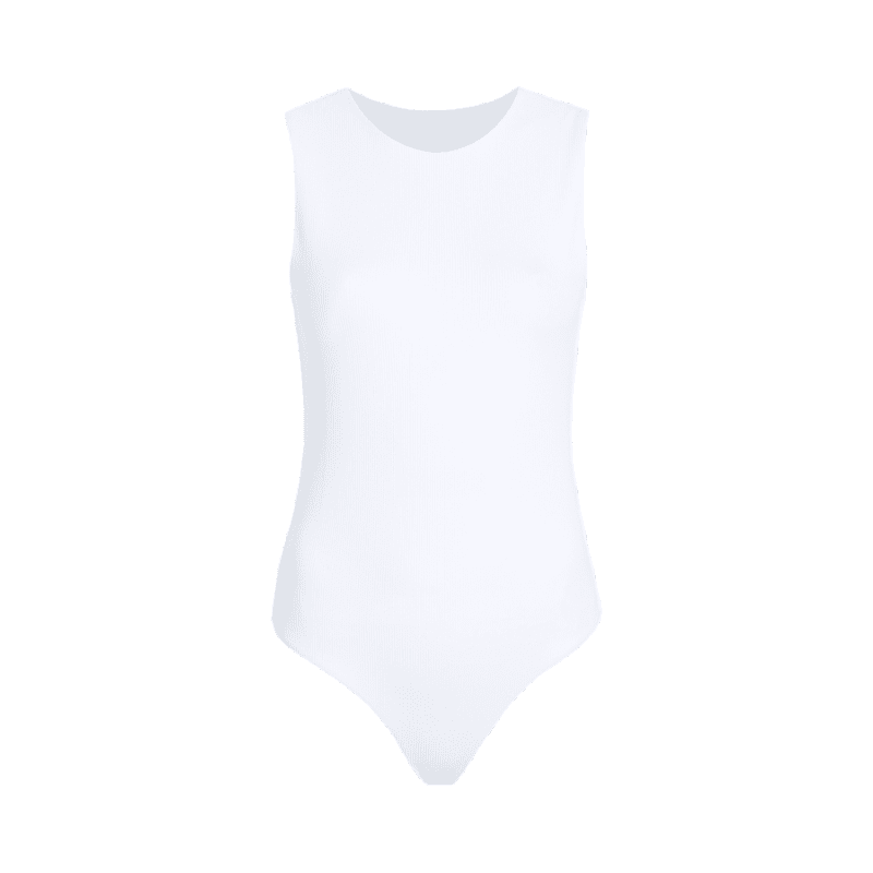 NUD240 W 034 Women s Ribbed Tank Crew Bodysuit White Front Ghost