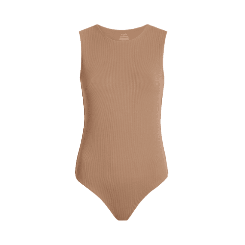 NUD241 W 034 Women s Ribbed Tank Crew Bodysuit Cinnamon Front Ghost