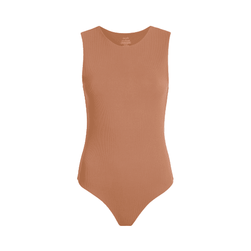 NUD242 W 034 Women s Ribbed Tank Crew Bodysuit Clay Front Ghost