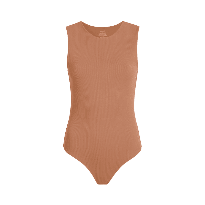 NUD242 W 034 Women s Ribbed Tank Crew Bodysuit Clay Front Ghost