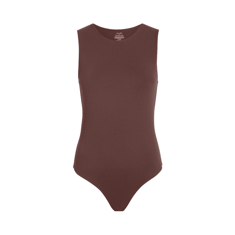 NUD243 W 034 Women s Ribbed Tank Crew Bodysuit Coffee Front Ghost