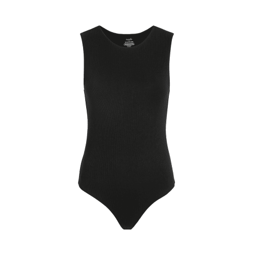 NUD246 W 034 Women s Ribbed Tank Crew Bodysuit Black Front Ghost