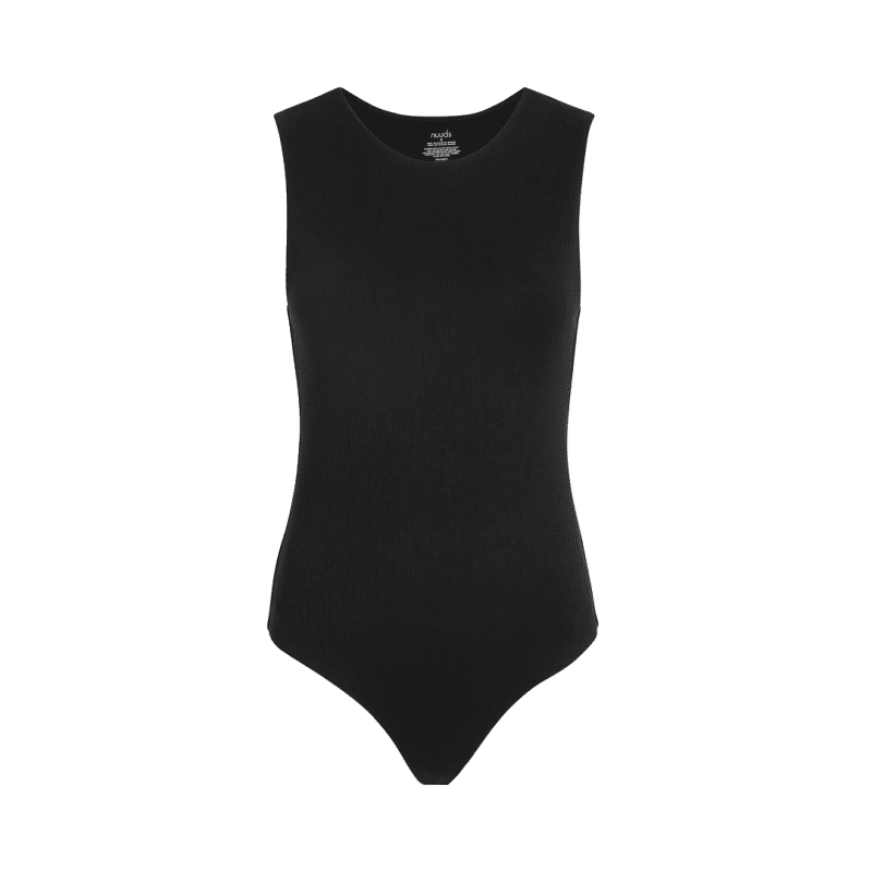 NUD246 W 034 Women s Ribbed Tank Crew Bodysuit Black Front Ghost