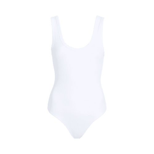 NUD247 W 035 Women s Ribbed Scoop Neck Front Back Bodysuit White Front Ghost