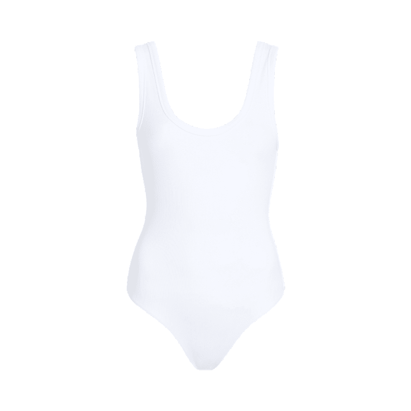 NUD247 W 035 Women s Ribbed Scoop Neck Front Back Bodysuit White Front Ghost