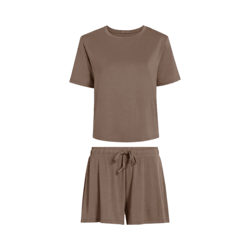 NUD287 WS 017 Pajama Shorts Mocha Front Ghost