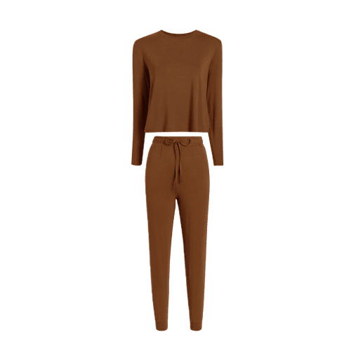 NUD449 unknown style code WS 054 055 Pajama Jogger Top Bottom Chocolate GH Front