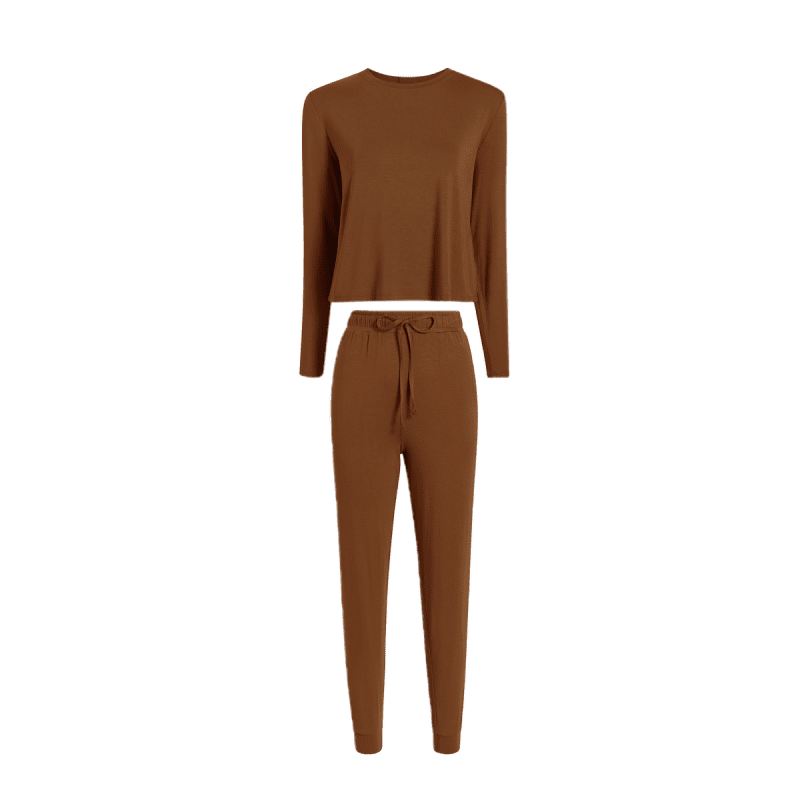 NUD449 unknown style code WS 054 055 Pajama Jogger Top Bottom Chocolate GH Front