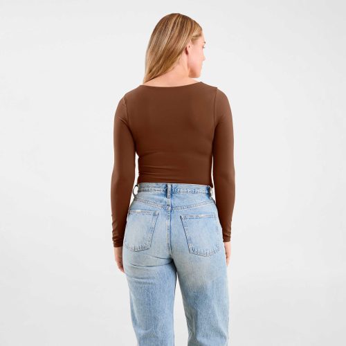 NUD525 W 008 SquareNeckBodysuit Chocolate OF Back Crop 1