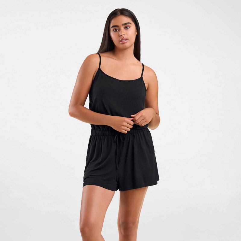 NUD575 W 053 Sleep Romper Black OF Front Crop 1 1996bb58 63db 47d0 9341 8710e0265f76